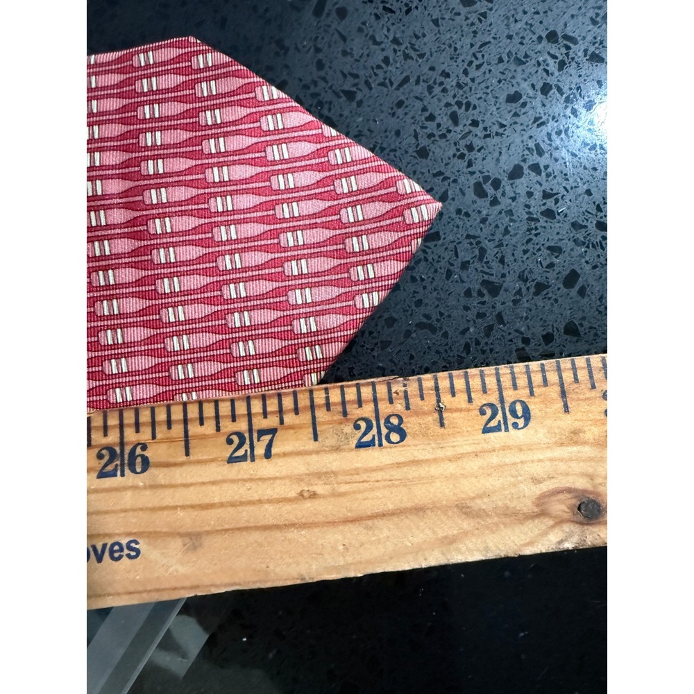 Gucci Mens Silk Tie Red Pink Nautical Oar Paddle Print Made in Italy - Picture 9 of 10